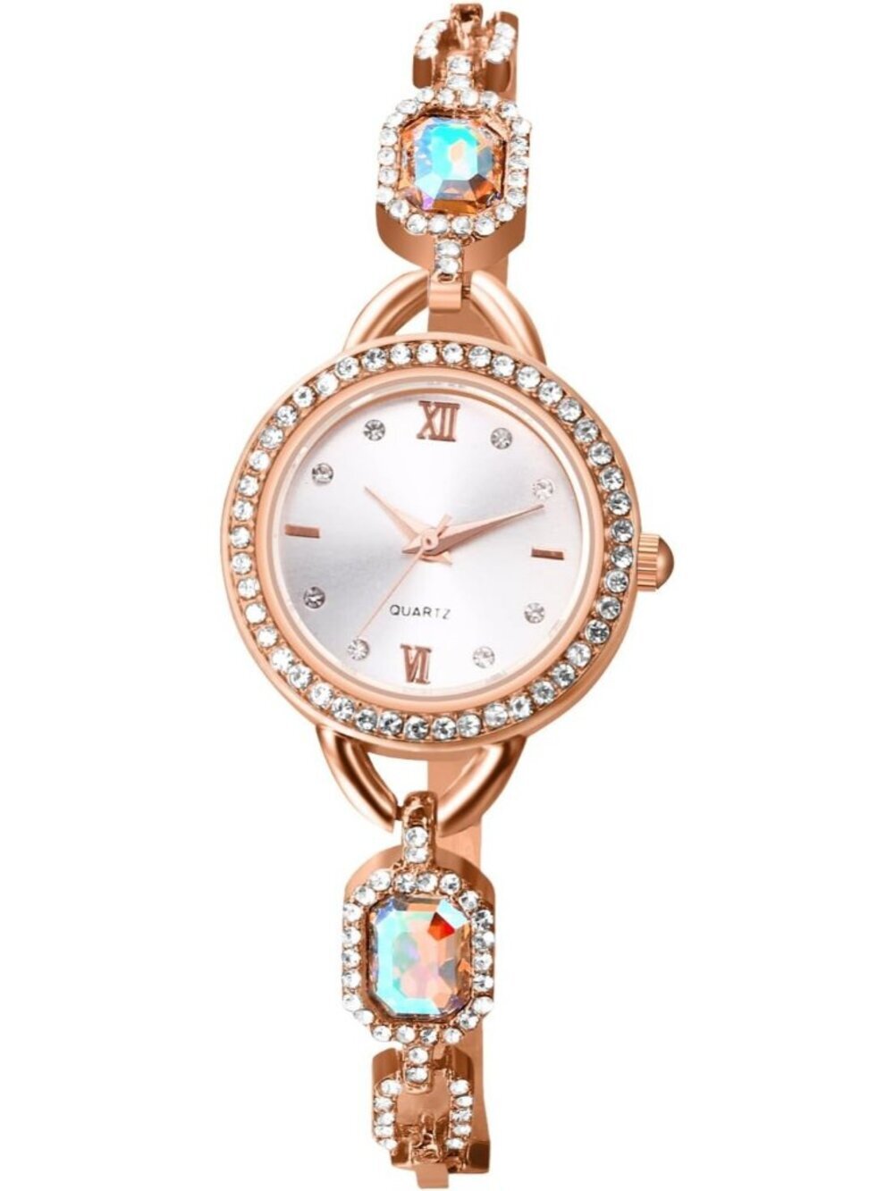 Women's Rose Gold Analog Quartz Elegant Dial Cubic Zirconia Faux Diamond Watch